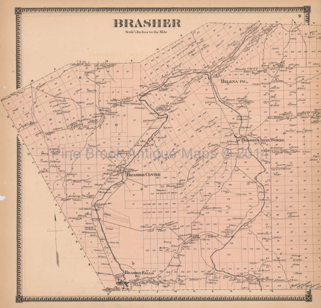 Brasher New York Antique Map Original St. Lawrence County Etsy
