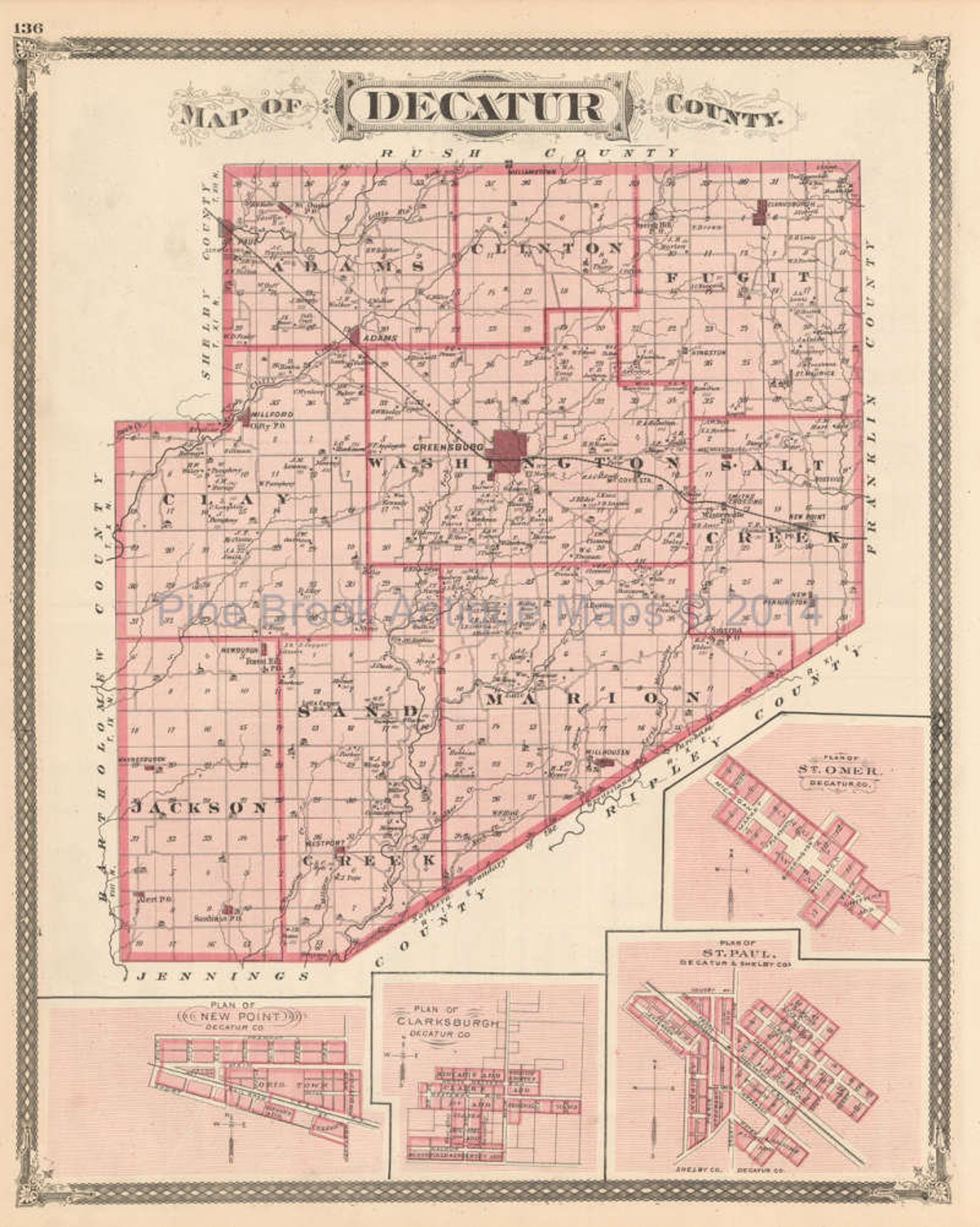 Decatur County Indiana Antique Map Authentic Decor History Etsy