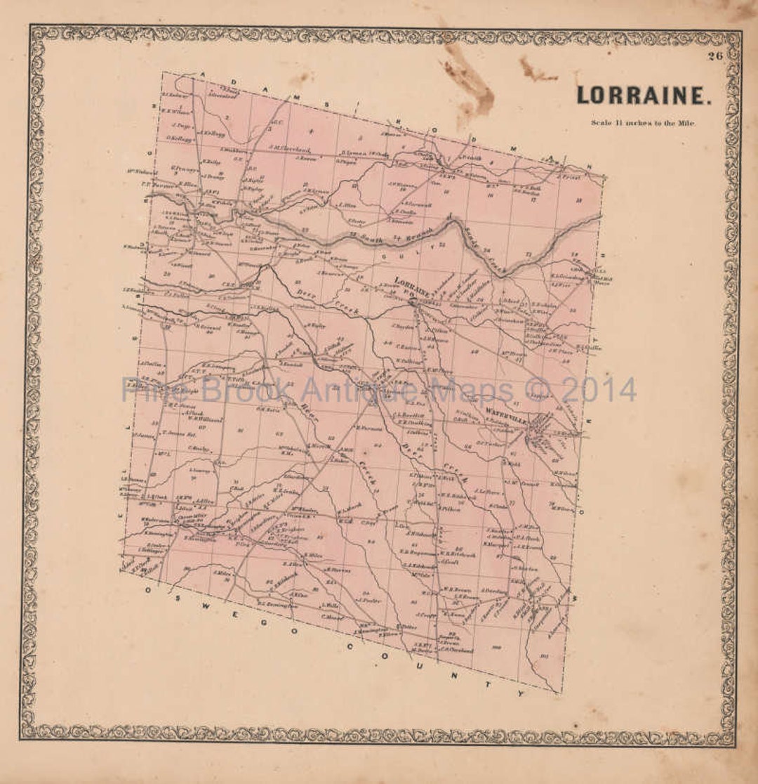 Lorraine New York Vintage Map Beers 1864 Original Etsy