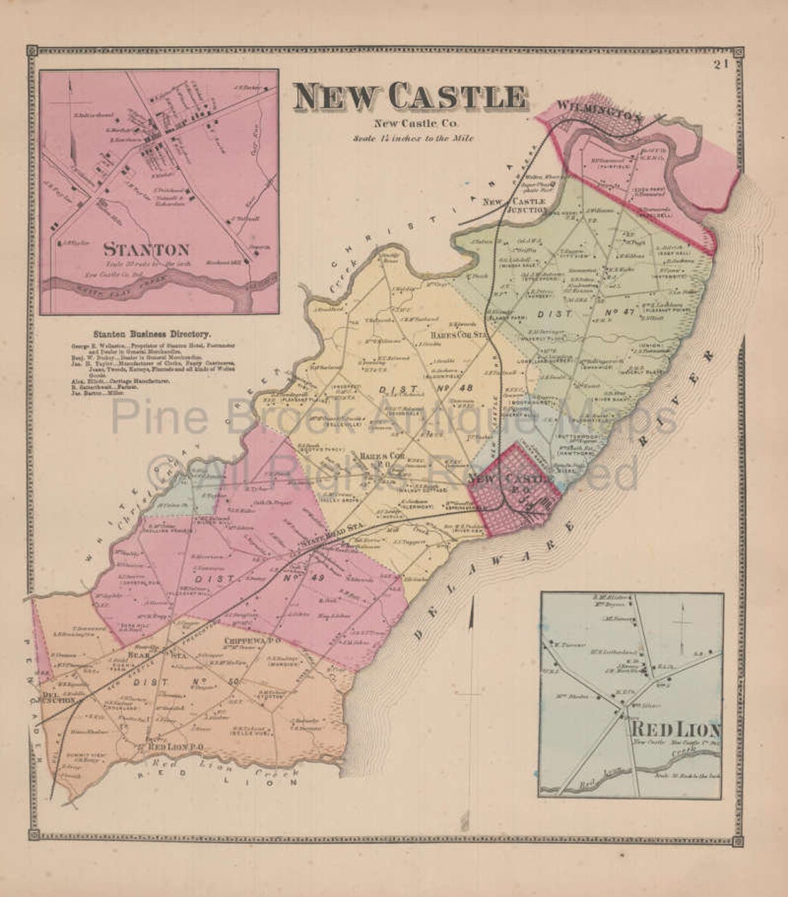 New Castle Delaware Antique Map Beers 1868 Original Etsy
