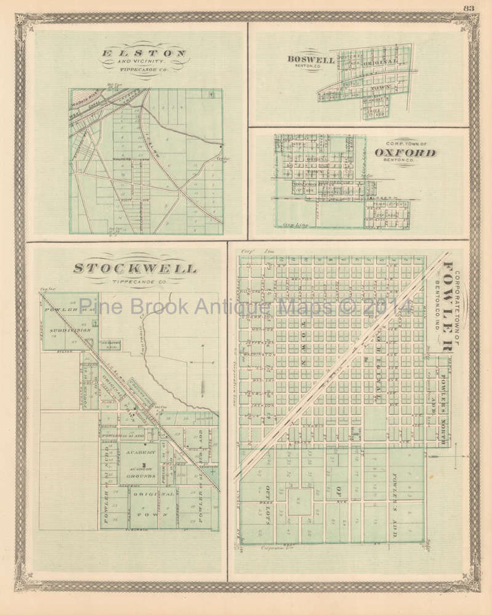 Warren County Elston Stockwell Indiana Antique Map Original Etsy