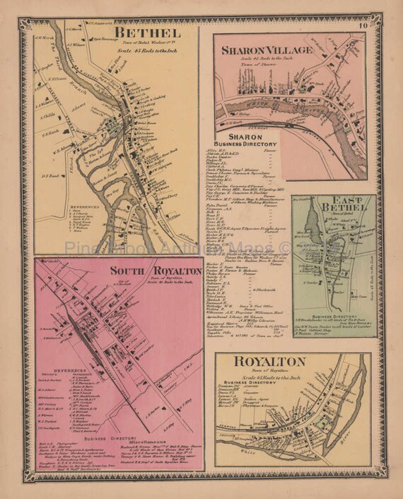 Springfield Vermont Vintage Map Beers 1869 Original Vermont Decor