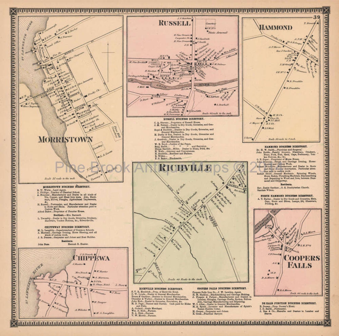 Morristown Russell Hammond New York Antique Map Authentic St. Etsy España
