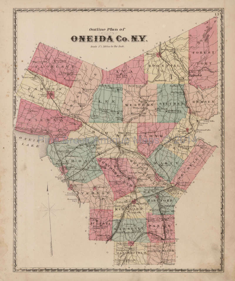 Home Décor Globes & Maps Home & Living Sangerfield New York Antique Map Authentic Oneida County