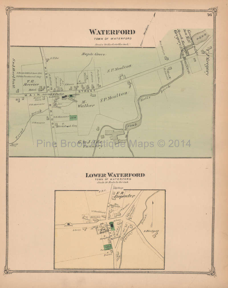 Springfield Vermont Vintage Map Beers 1869 Original Vermont Decor