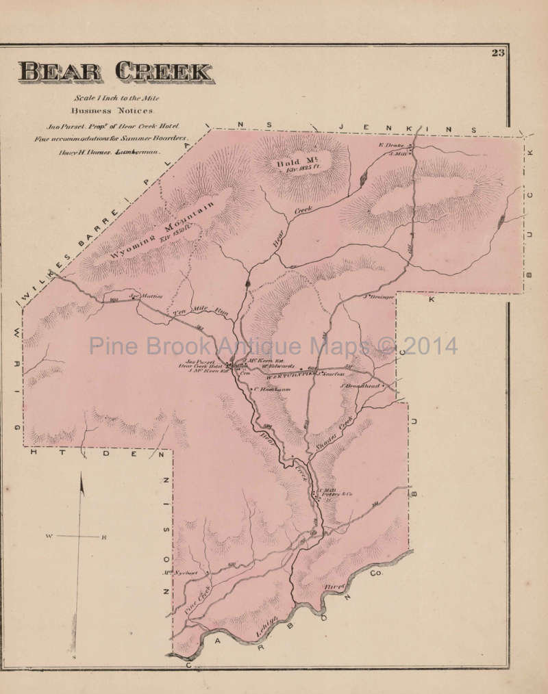 Bear Creek Pennsylvania Antique Map Authentic Luzerne County Etsy