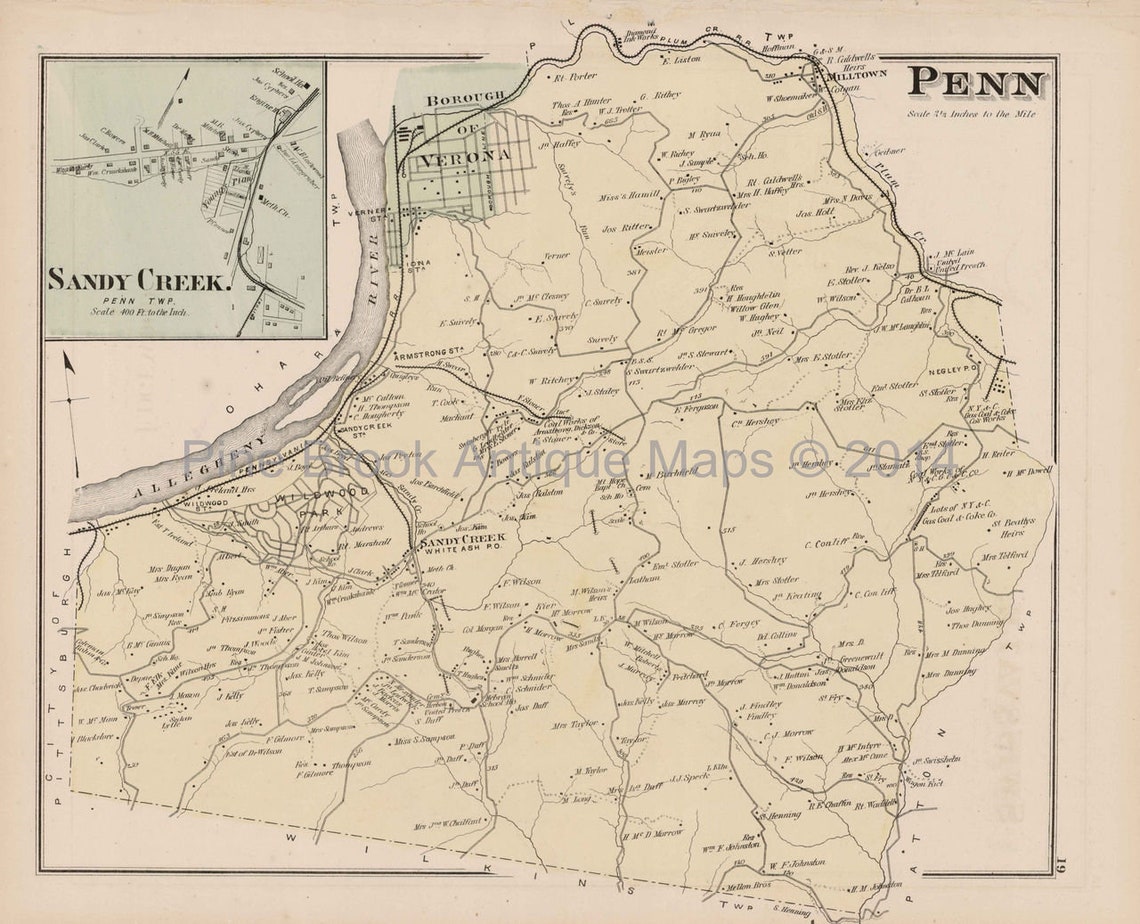 Verona Penn Patton Pennsylvania Antique Map Original Allegheny Etsy