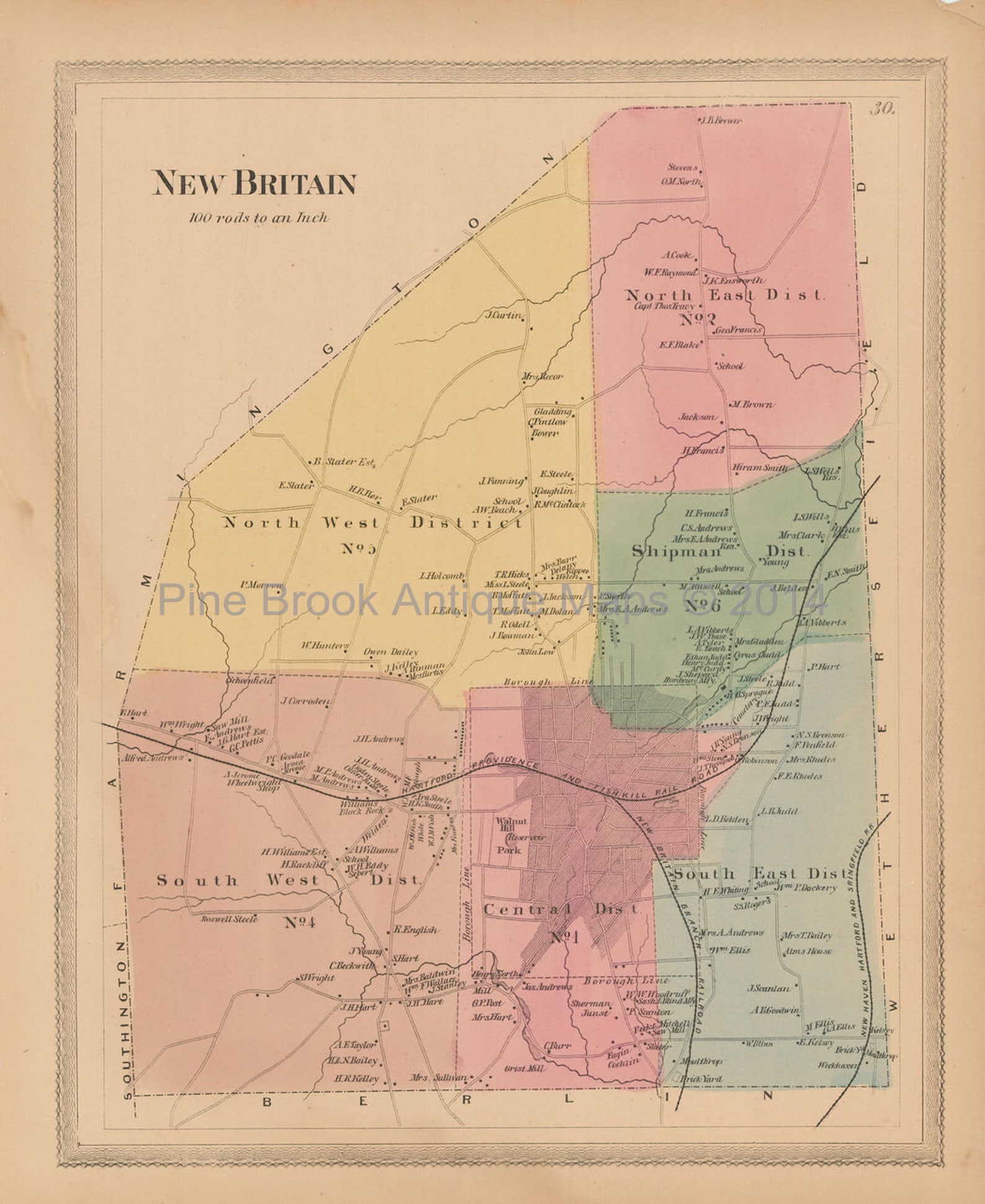 New Britain Connecticut Antique Map Authentic Decor History Etsy