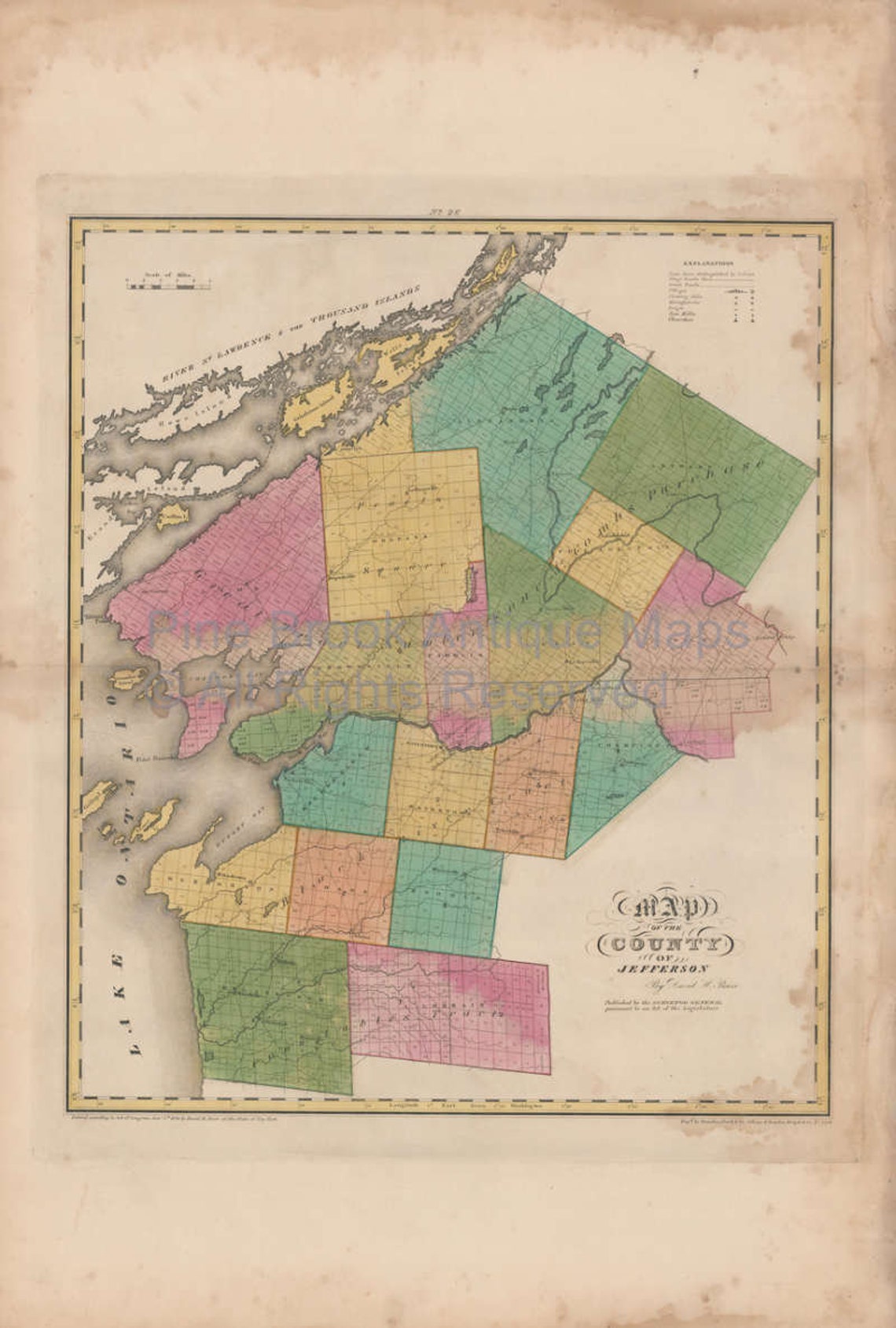 Jefferson County New York Antique Map Original Decor History Etsy