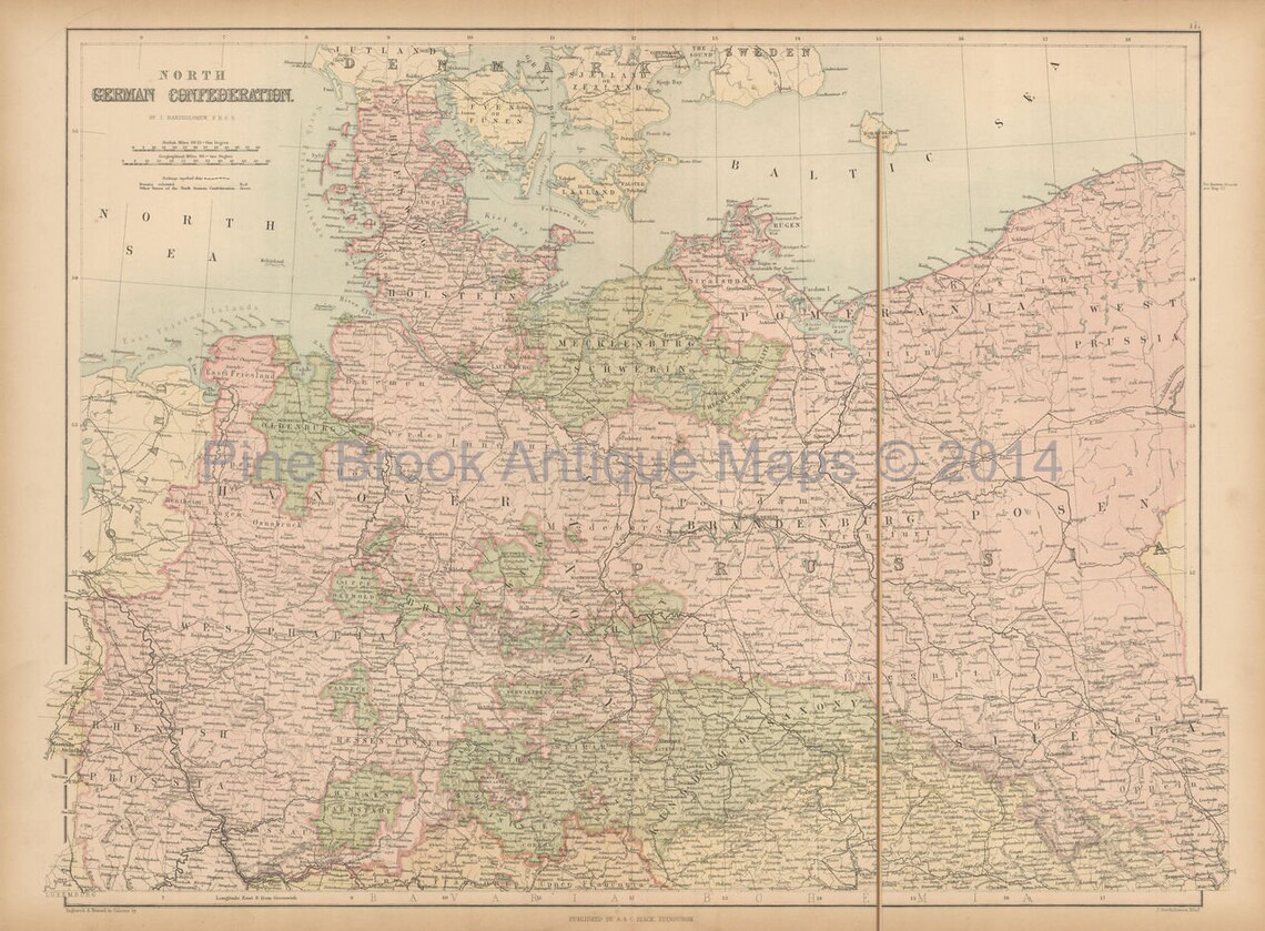 Confederazione germanica Mappa antica settentrionale Originale Etsy