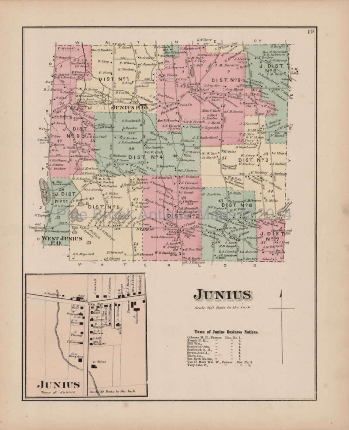 Junius New York Antique Map Original Seneca County Decor Etsy