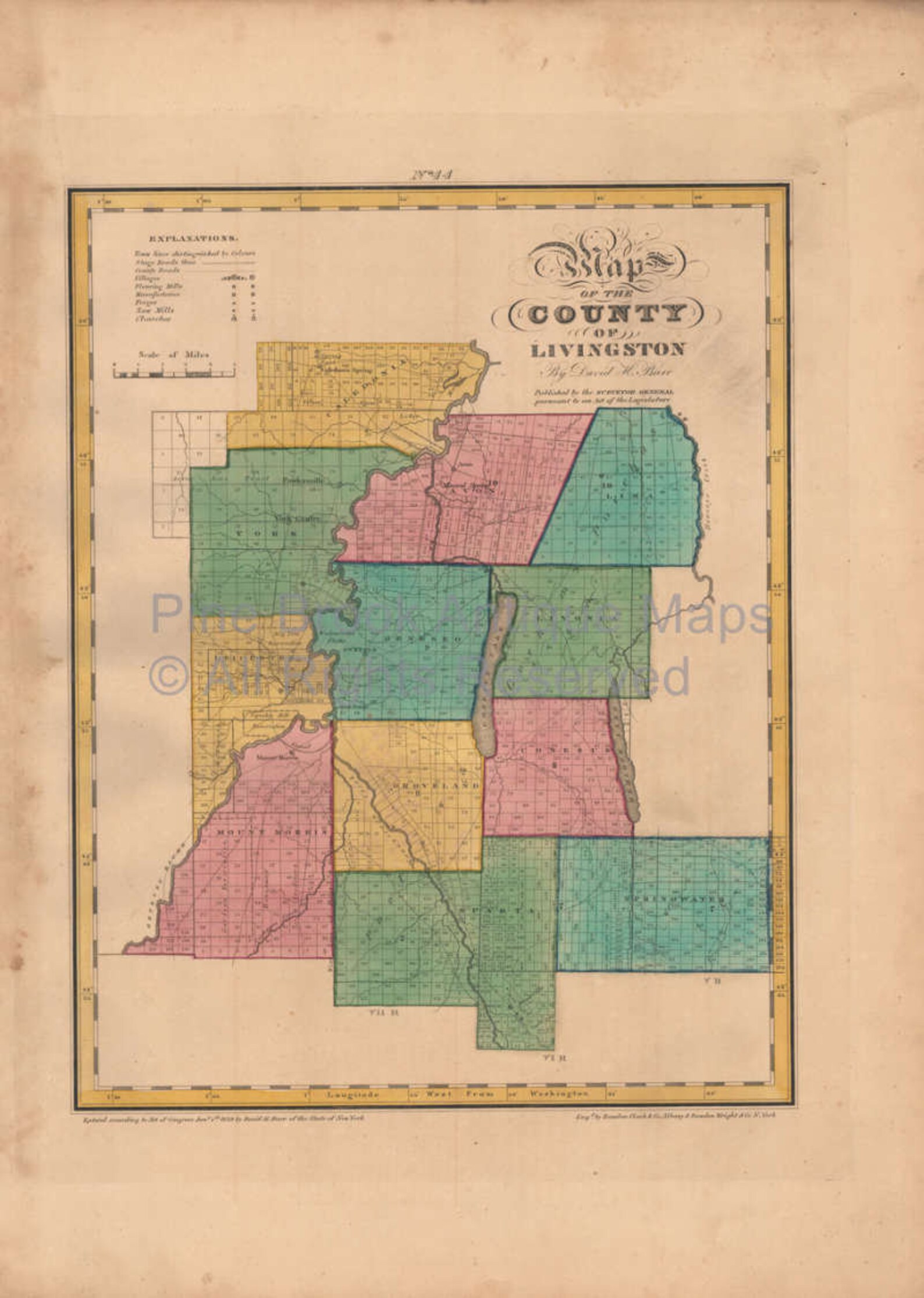 Livingston County New York Antique Map Original NY Decor Etsy