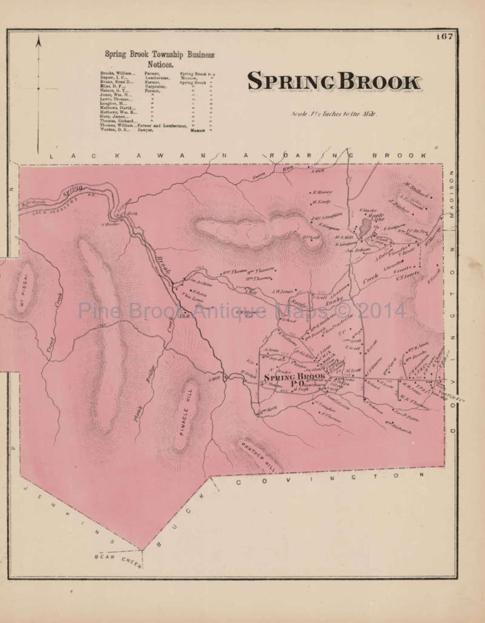 Spring Brook Pennsylvania Antique Map Original Decor History Etsy