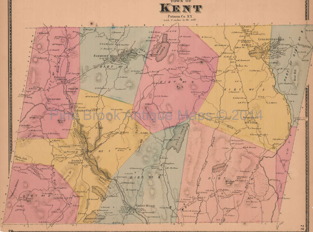 Town Kent New York Antique Map Unique Putnam County Decor Etsy