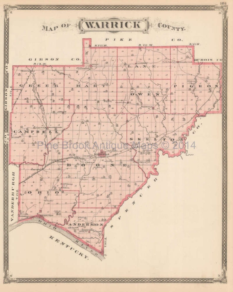 Warrick Spencer County Indiana Antique Map Original Decor Etsy