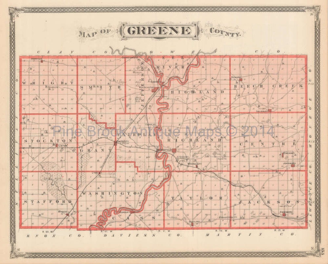 Greene County Sullivan Merom Indiana Antique Map Original Etsy