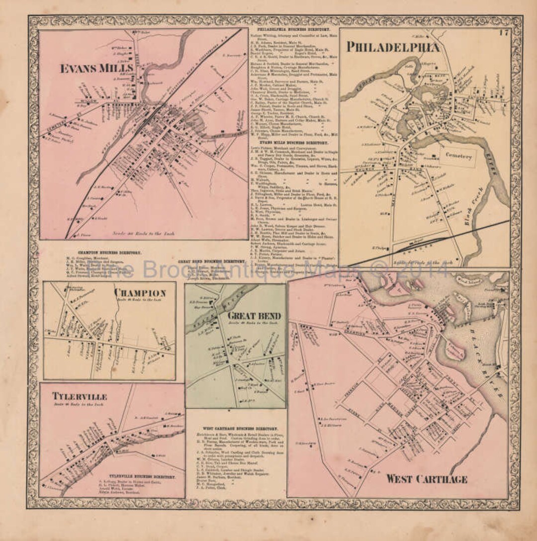Evans Mills West Carthage Nueva York Vintage Mapa Cervezas Etsy España