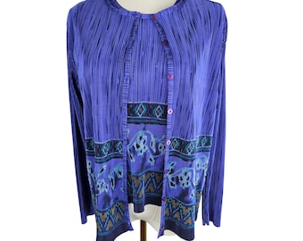 Patchington Plisse Cardigan Tank Set M Cobalt Blue Micro Pleat Vintage 90s Y2K