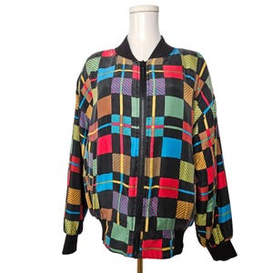Carol Horn Vintage 80&#39;s Medium Oversized Boho Silk Patchwork Bomber Jacket