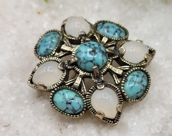 Vintage Scottish Brooch, Blue Stones, White Stones