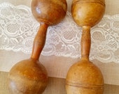 Antique Wood Dumbbells, Set of Two, Wooden 1 pound Weights, Home Decor, Sports Decor