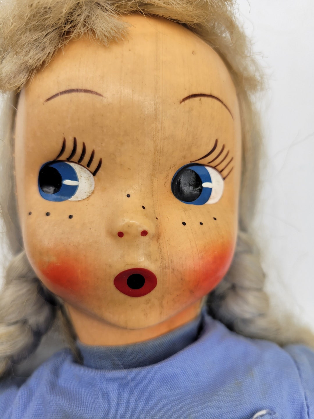 Vintage Polish Cloth Doll Painted Face Blond 15 Tall Etsy