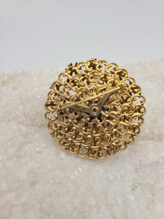 Vintage Dome Flower Pin, Vintage Gold Tone Pin Br… - image 3