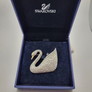 Vintage SWAROVSKI Pave Crystal SWAN Brooche, Swan Logo image 1