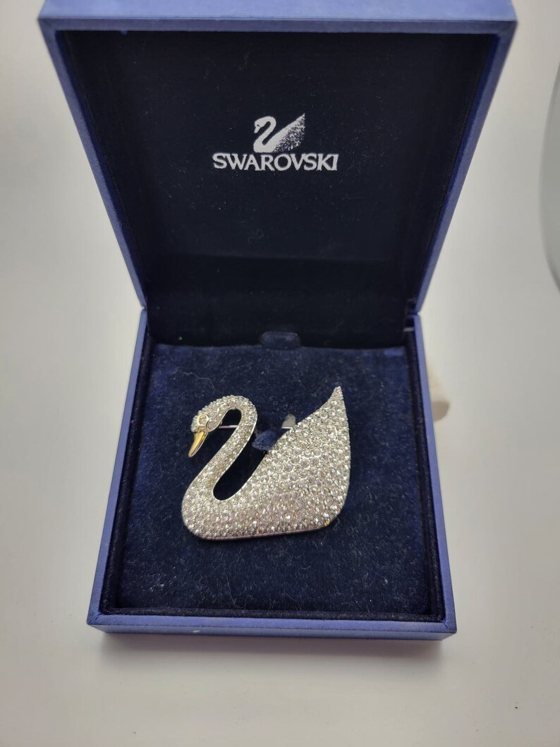 Vintage SWAROVSKI Pave Crystal SWAN Brooche, Swan Logo image 1