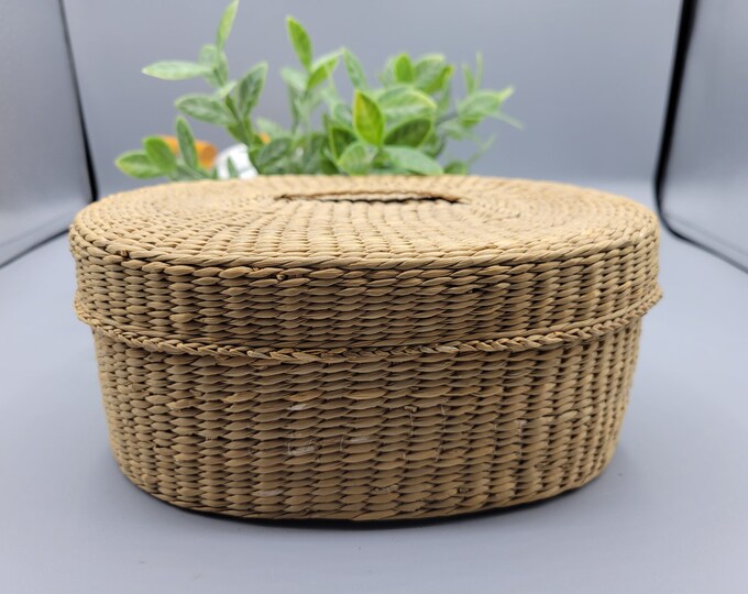 Vintage Oval Sweetgrass Lidded Basket, Woven With Lid Etsy