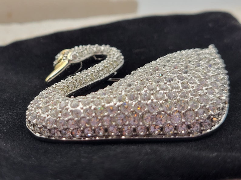 Vintage SWAROVSKI Pave Crystal SWAN Brooche, Swan Logo image 6