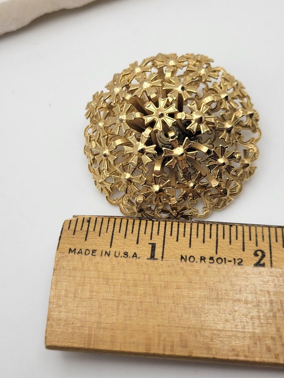 Vintage Dome Flower Pin, Vintage Gold Tone Pin Br… - image 7