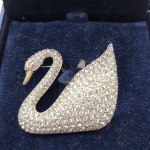 Vintage SWAROVSKI Pave Crystal SWAN Brooche, Swan Logo image 2