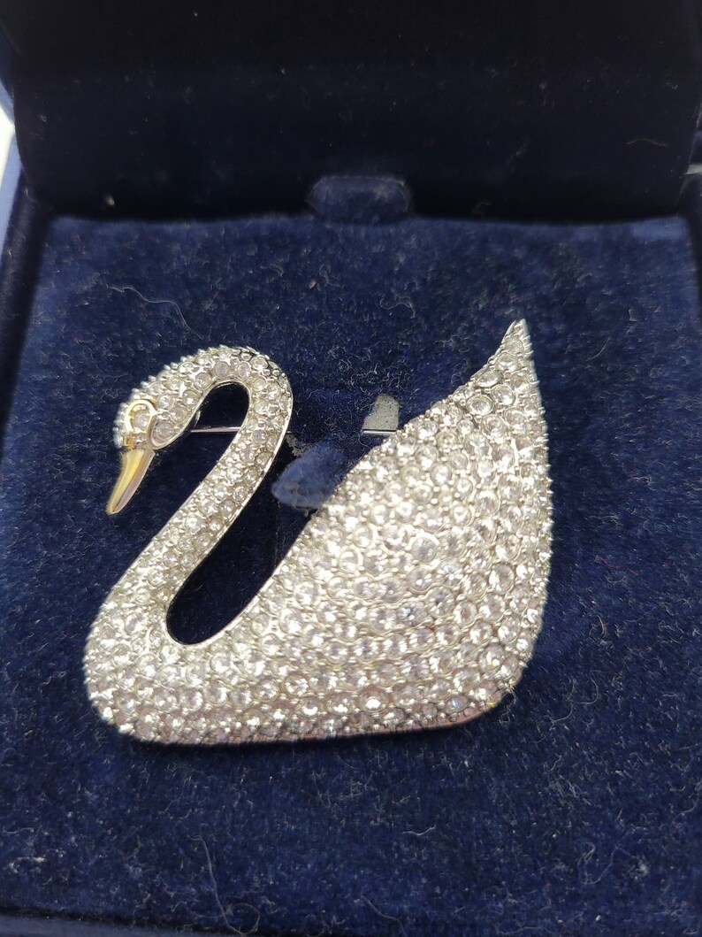 Vintage SWAROVSKI Pave Crystal SWAN Brooche, Swan Logo image 2