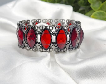 Vintage Red Bracelet, silver-plated , costume jewelry, gifts for women, gift for women