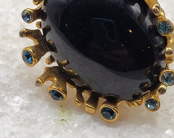 Vintage Onyx Gold Tone and Oval Stone  Statement Ring Size 7