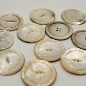 11 Vintage Genuine Mother Of Pearl Round Buttons, Large 1.5 inches, Two Hole Button