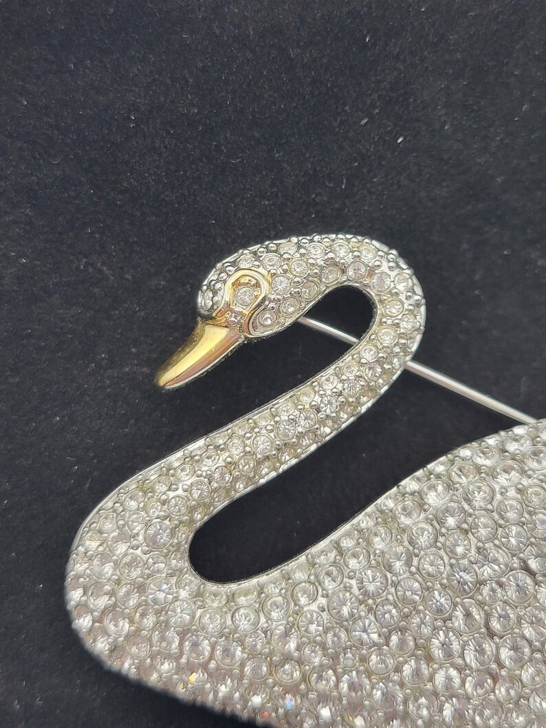 Vintage SWAROVSKI Pave Crystal SWAN Brooche, Swan Logo image 9