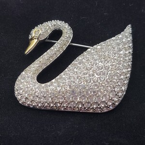 Vintage SWAROVSKI Pave Crystal SWAN Brooche, Swan Logo image 5