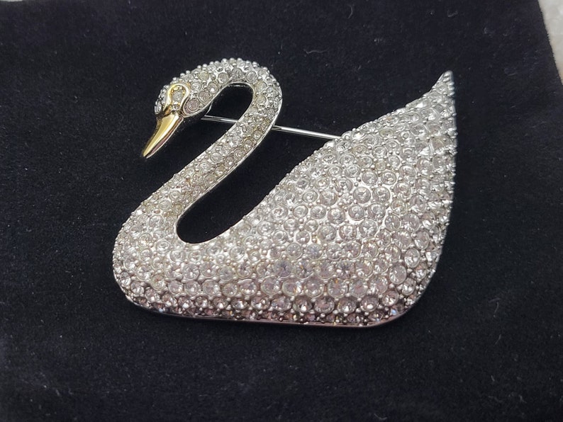 Vintage SWAROVSKI Pave Crystal SWAN Brooche, Swan Logo image 5