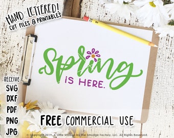 Hello Spring SVG, Hand Lettered Flower Cut File (Commercial Use)