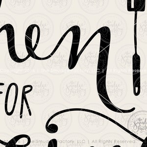 May include: Black and white graphic design with the text "hen!! for" and two kitchen utensils, a rolling pin and a spatula.