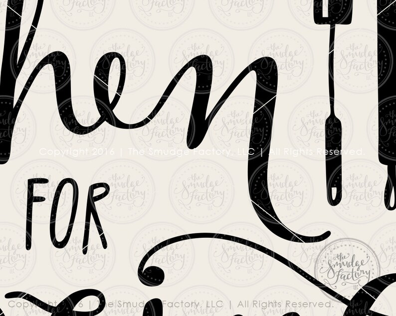 May include: Black and white graphic design with the text "hen!! for" and two kitchen utensils, a rolling pin and a spatula.