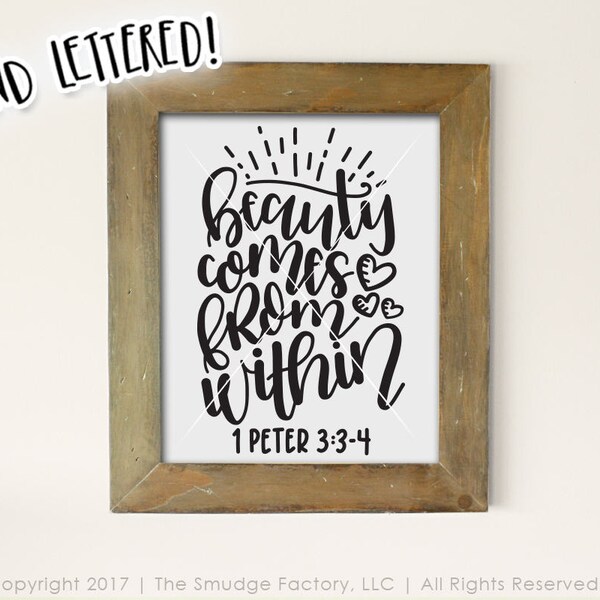 Beauty Comes From Within Printable, Bible Verse Printable, Empowering Print, 1 Peter 3:3-4 Print, Empowering Women Wall Decor, DIY Print