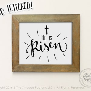 Easter Printable File, He Is Risen, Bible Verse Hand Lettered Calligraphy Wall art DIY Print, Instant Download, DIY Easter Decoration