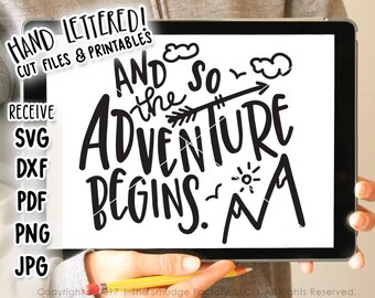 Adventure Begins SVG, Hand Lettered Travel Cut File (Digital Download)