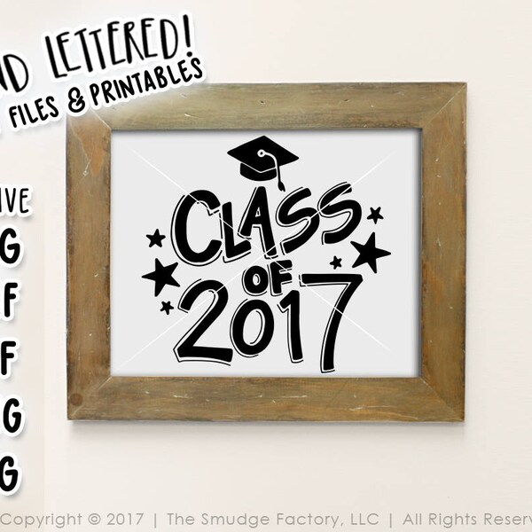 Class of 2017 Printable, Graduate DIY Print, Hand Lettered Clipart, Party Decor, Graduation Cap Party DIY Vinyl Decal, Stars Graphic Overlay