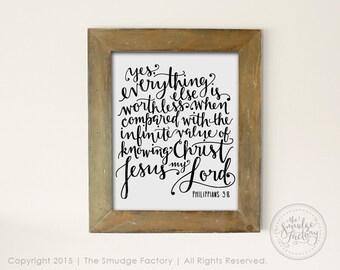 Filipenses 3:8 Versículo bíblico • Vector • Archivo de impresión de caligrafía manuscrita • Arte de pared 8 x 10 • Signo de bricolaje • Archivo imprimible del versículo bíblico