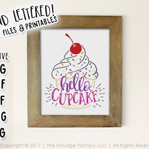 Cupcake Printable, Hello Cupcake, Hand Lettered, Birthday Cake, Party Decor, Birthday Party Decoration, Birthday Printable, Birthday Clipart