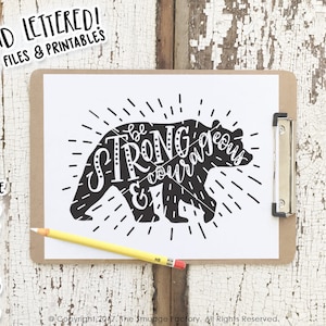Be Strong and Courageous Printable, Joshua 1:9, Bear Print, Bible Verse Wall Art, Verse Printable, Nursery Wall Art, Woodland Animal